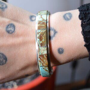 Modern Navajo Sterling Silver and Kingman Turquoise Cuff by Steve Francisco